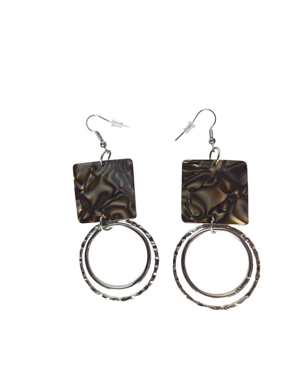 Tortoiseshell Hoop Earrings Square Acrylic Resin Boho Chic